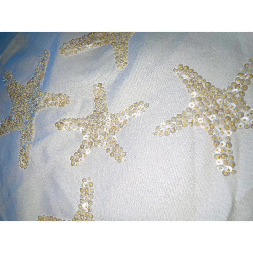 Pottery Barn Off White Cotton Pillow Cover Sequin Starfish 18x 18 Coastal